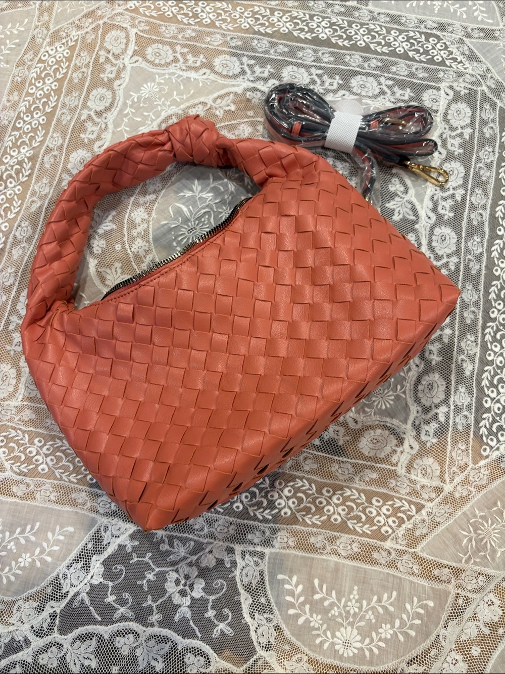 Woven Hobo Handbag in coral - Stylish Women's Bag
